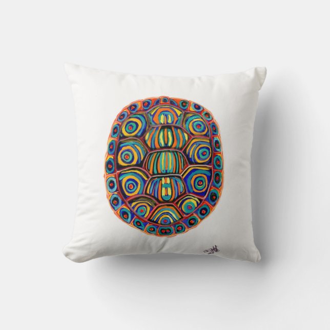 Painted Turtle Shell Throw Pillow (Front)