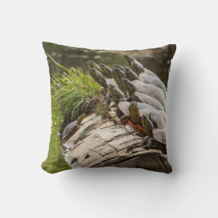 Painted Turtles Sunning Themselves In A Pond Cushion