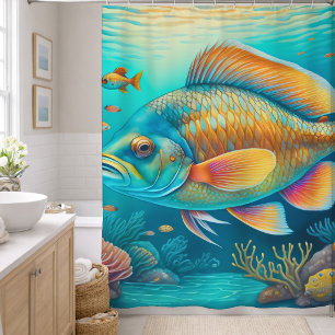 Painted Underwater Reef Scene Fish Coral Shower Curtain