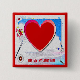 Painted Valentine Heart Add Your Photo 15 Cm Square Badge