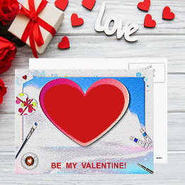 Painted Valentine Heart Add Your Photo Holiday Postcard