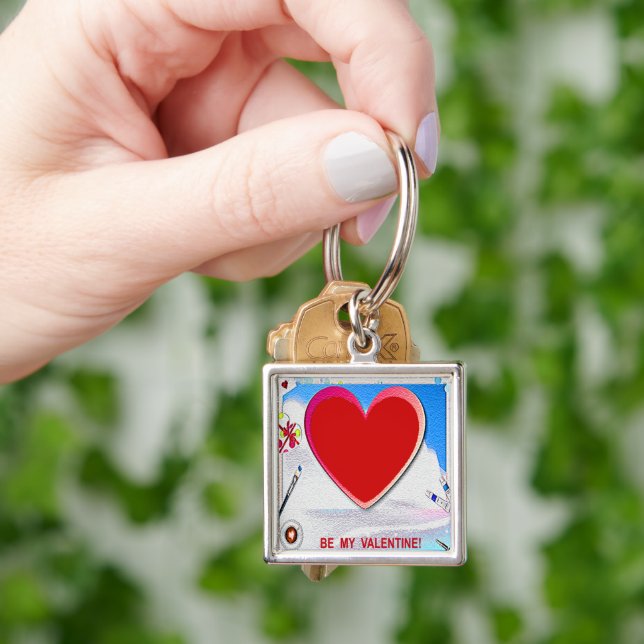 Painted Valentine Heart Add Your Photo Key Ring (Hand)