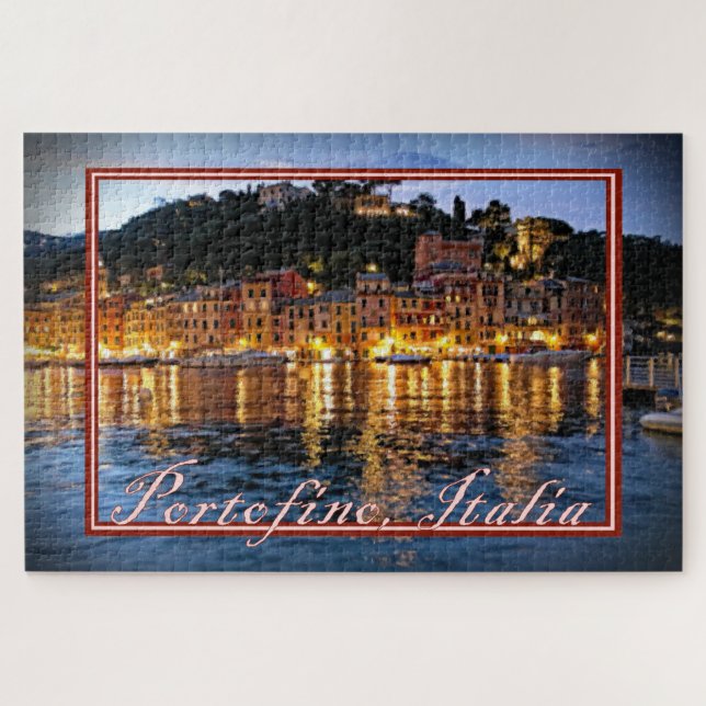 Painted View of Portofino, Italy at Night - 20x30 Jigsaw Puzzle (Horizontal)