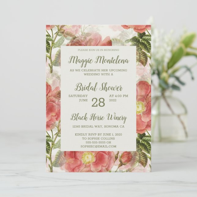 Painted Vintage Floral Bridal Shower Invitation (Standing Front)