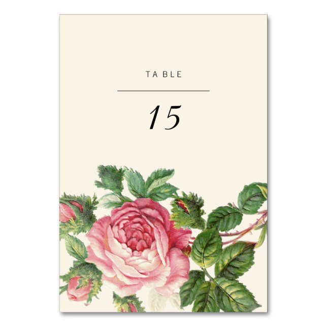 Painted Vintage Rose Boho Wedding Table Number (Front)