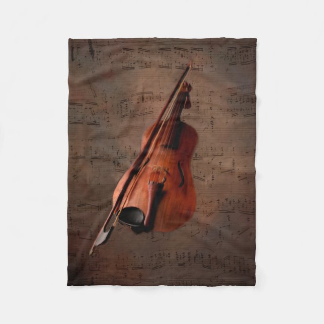 Painted Vintage Violin Fleece Blanket (Front)
