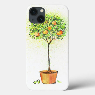 Painted watercolor citrus tree in pot iPhone 13 case