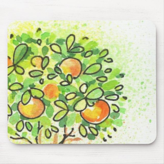 Painted watercolor citrus tree in pot mouse pad (Front)