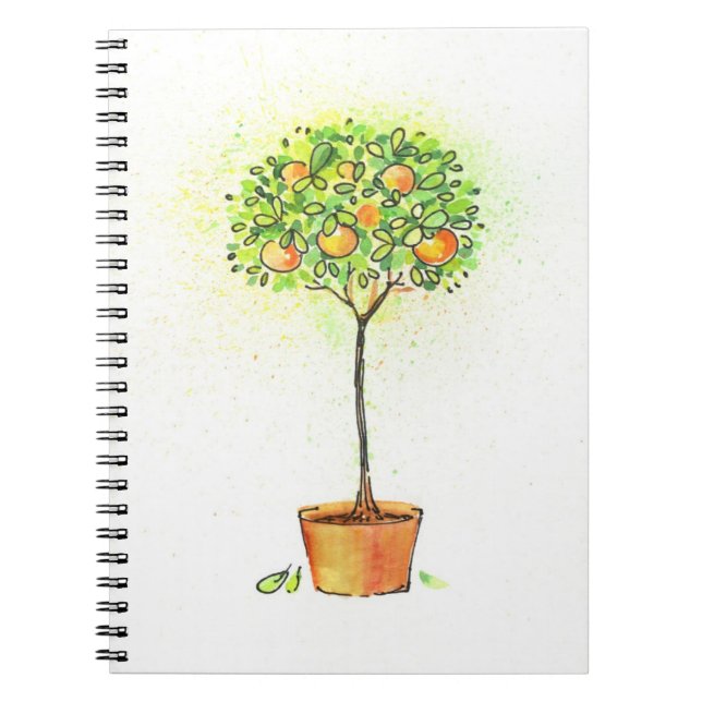 Painted watercolor citrus tree in pot notebook (Front)