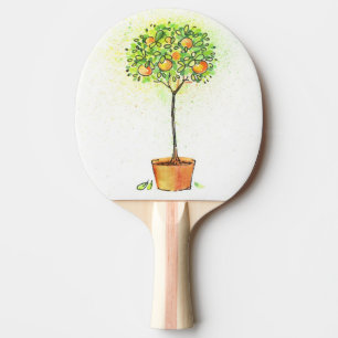 Painted watercolor citrus tree in pot ping pong paddle
