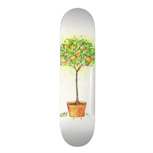 Painted watercolor citrus tree in pot skateboard