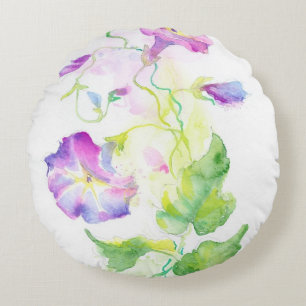 Painted watercolor convolvulus flowers round cushion