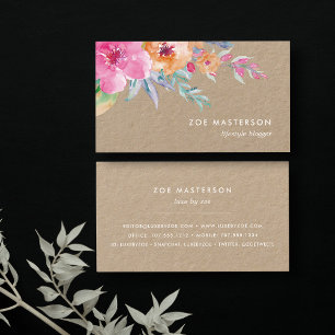 Painted Watercolor Floral Kraft Business Card