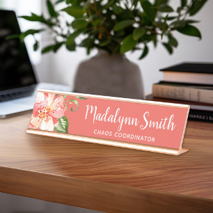 Painted Watercolor Floral Pattern Custom Name Desk Name Plate