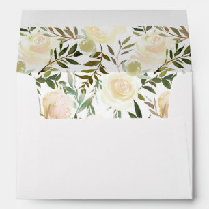 Painted Watercolor Floral Pink Cream Ivory Wedding Envelope