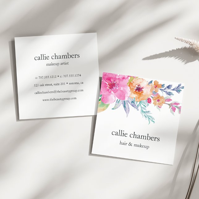 Painted Watercolor Floral Square Business Card (Creator Uploaded)