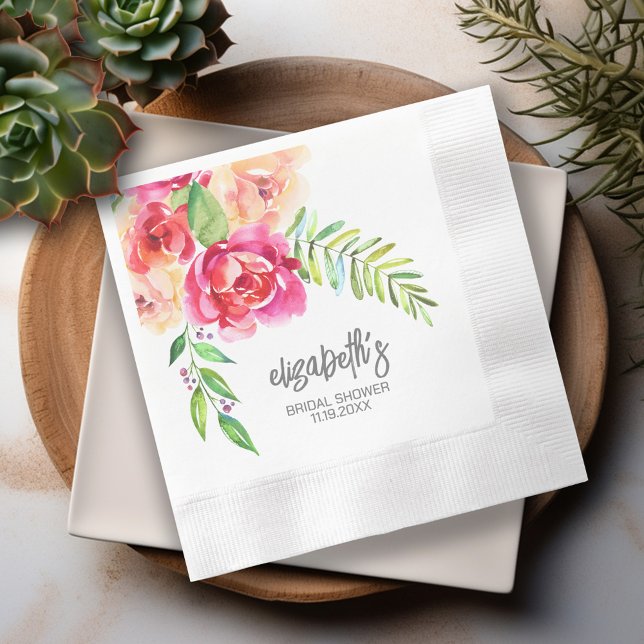 Painted Watercolor Flowers Bridal Shower Napkin (Personalized Bridal Shower napkins - watercolor flower bouquet)