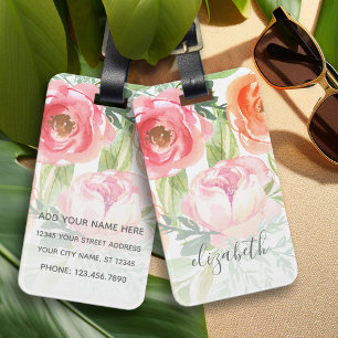 Painted Watercolor Flowers Calligraphy Name Luggage Tag