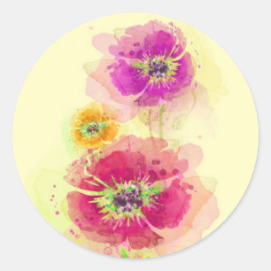 Painted watercolor poppies 2 classic round sticker