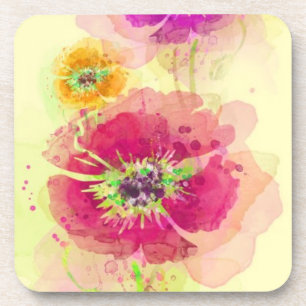 Painted watercolor poppies 2 coaster