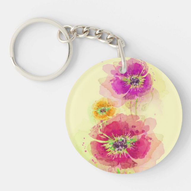 Painted watercolor poppies 2 key ring (Front)
