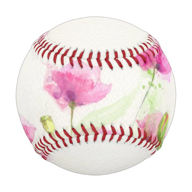 Painted watercolor poppies 3 baseball (Front)