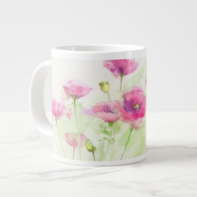 Painted watercolor poppies 3 large coffee mug (Front Left)