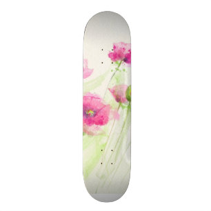 Painted watercolor poppies 3 skateboard