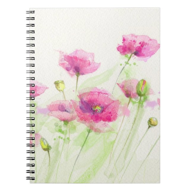Painted watercolor poppies 3 spiral notebook (Front)
