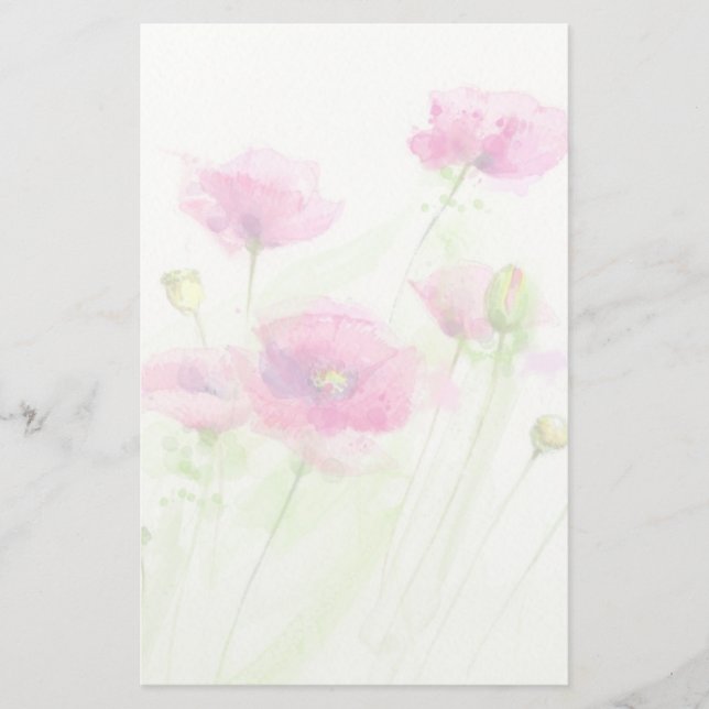Painted watercolor poppies 3 stationery (Front)