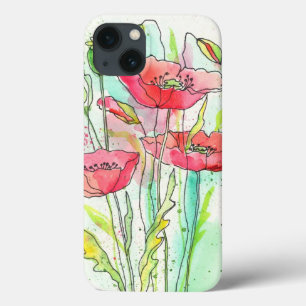 Painted watercolor poppies iPhone 13 case