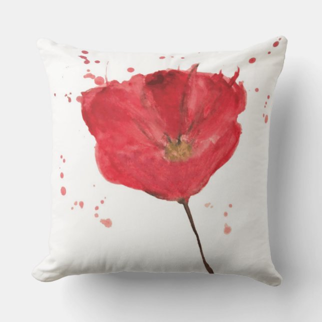 Painted watercolor poppy flower 2 cushion (Front)