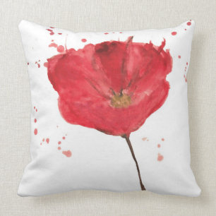 Painted watercolor poppy flower 2 cushion