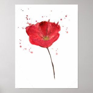 Painted watercolor poppy flower poster