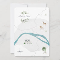 Painted watercolour wedding map invitation