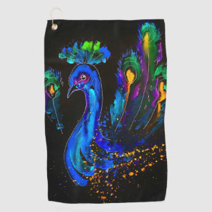 Painted Whimsical Peacock Golf Towel
