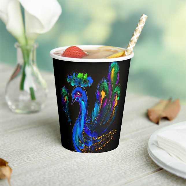 Painted Whimsical Peacock Paper Cups (Insitu)