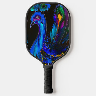 Painted Whimsical Peacock Pickleball Paddle