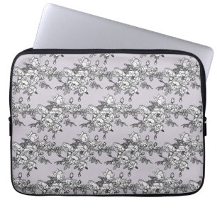 Painted White Roses on Powder Pink Laptop Sleeve