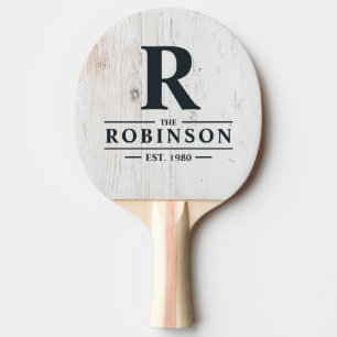Painted White Wood Family Name & Initial Ping Pong Paddle