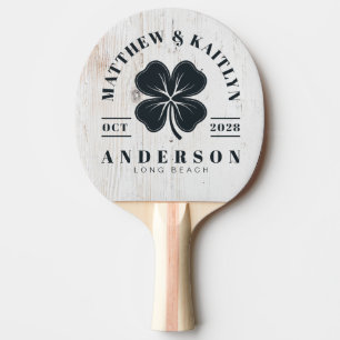 Painted White Wood Irish Lucky Clover WeddingCrest Ping Pong Paddle