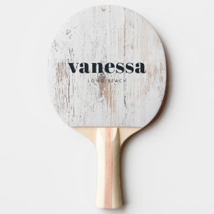 Painted White Wood Minimal Modern Classic Name Ping Pong Paddle