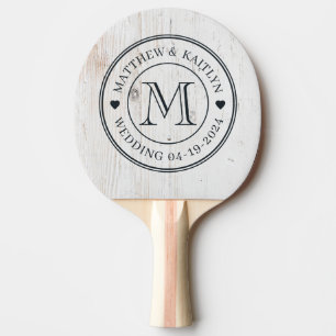 Painted White Wood Wedding Monogram Heart Ping Pong Paddle