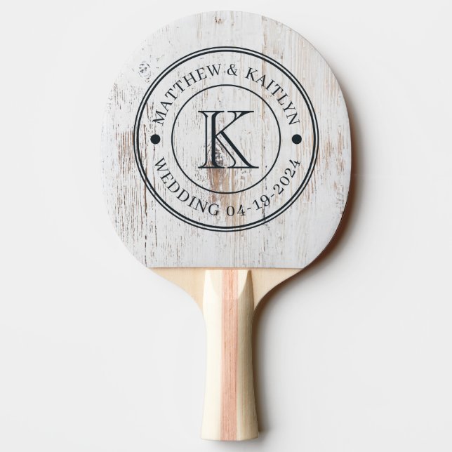 Painted White Wood Wedding Monogram Ping Pong Paddle (Back)