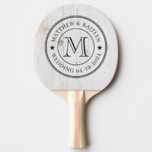 Painted White Wood Wedding Monogram Star Ping Pong Paddle