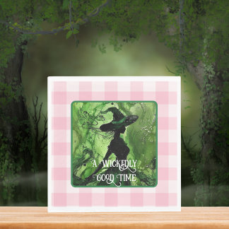 Painted Wickedly Good Witch Green & Pink Gingham Napkin