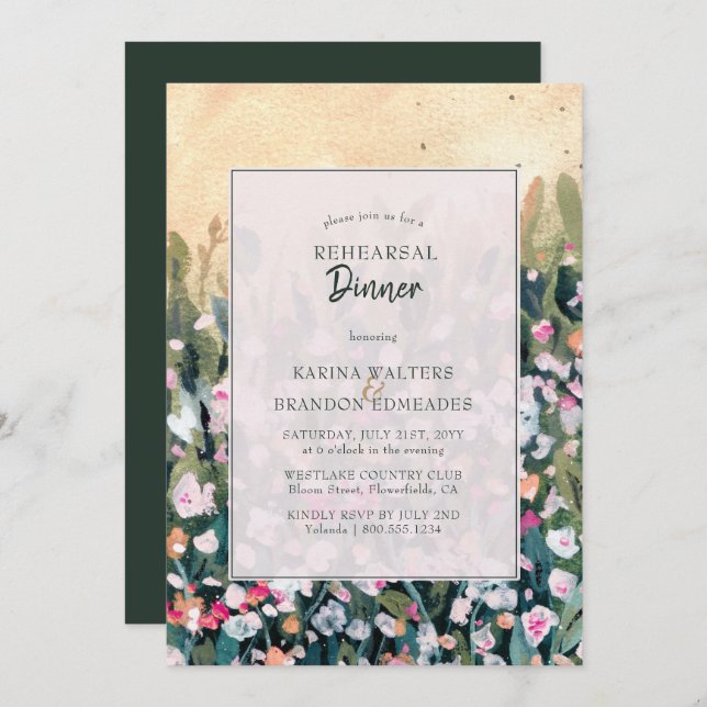 Painted Wildflower Floral Wedding Rehearsal Dinner Invitation (Front/Back)