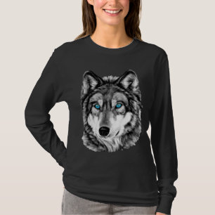 Painted Wolf Grayscale Blue Eyes T-Shirt