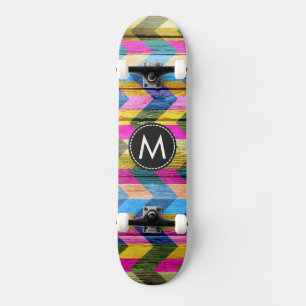 Painted Wood Chevron Stripes Pattern #6 Skateboard