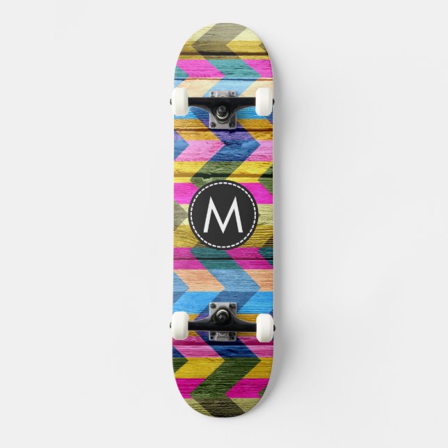 Painted Wood Chevron Stripes Pattern #6 Skateboard (Front)